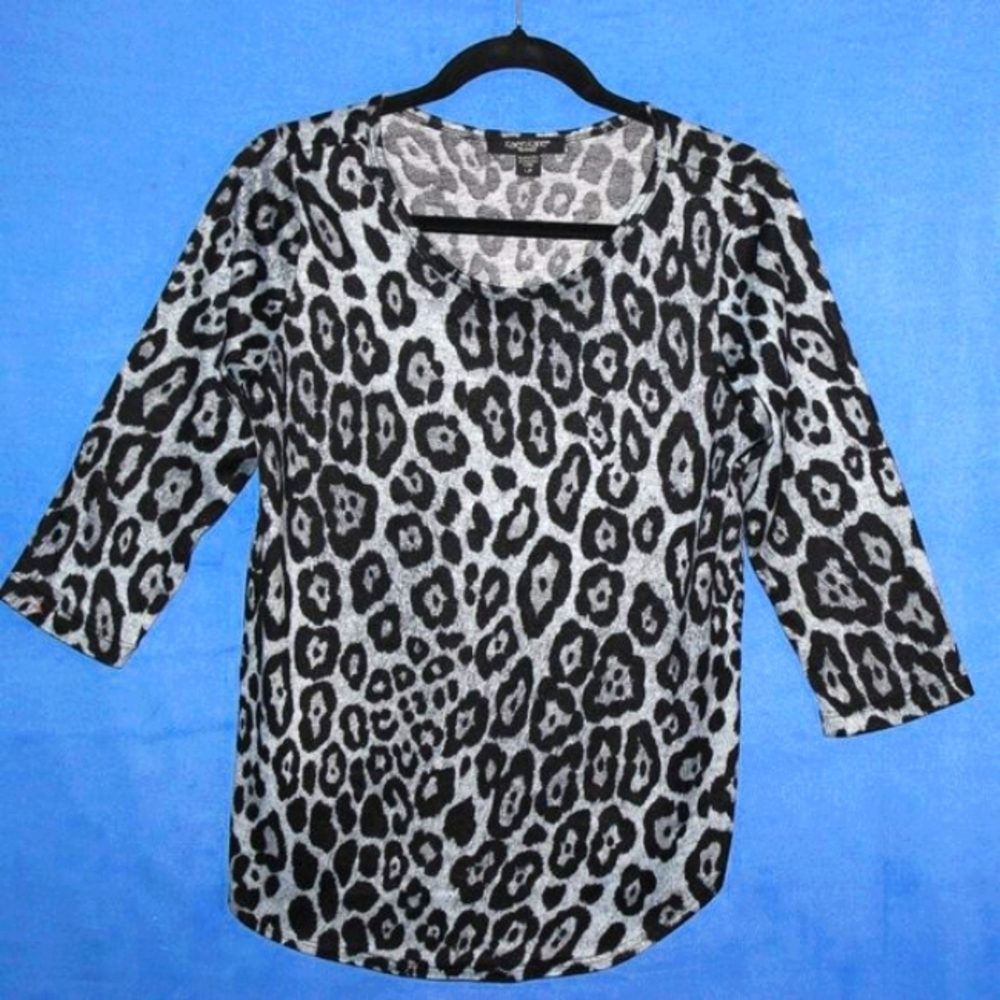Karen Kane Petites Leopard Print Top Black/Gray LP